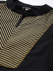 Black Woven Stripes Cotton Kurta