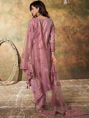 Abstract Printed Regular Sequinned Pure Silk Kurta with Trousers & Dupatta - Inddus.com