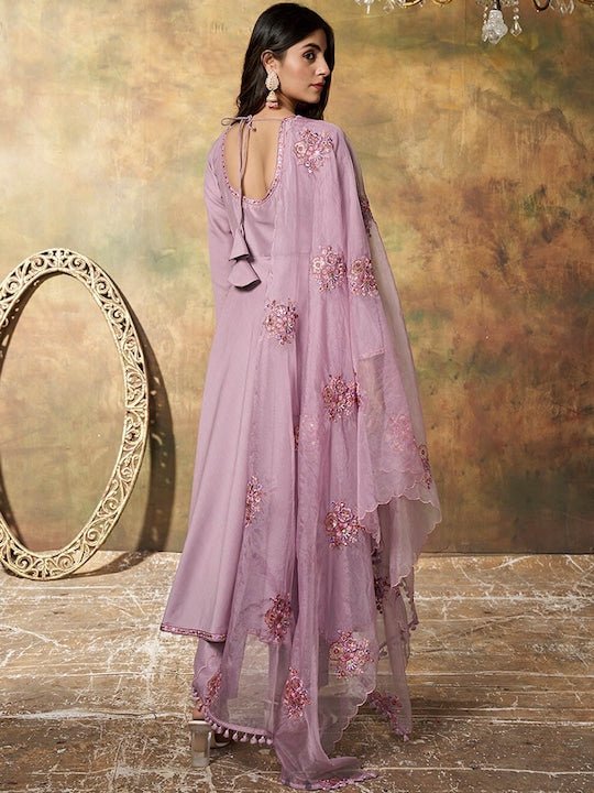 Anarkali Kurta & Trousers With Dupatta - Inddus.com