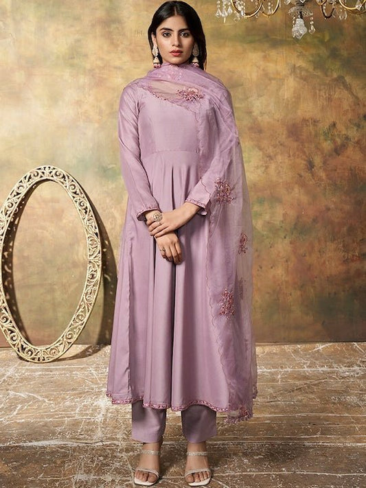 Anarkali Kurta & Trousers With Dupatta - Inddus.com