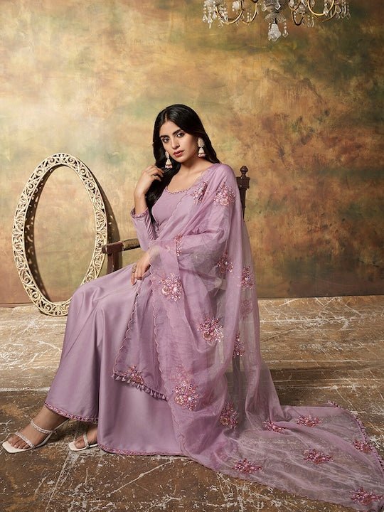 Anarkali Kurta & Trousers With Dupatta - Inddus.com