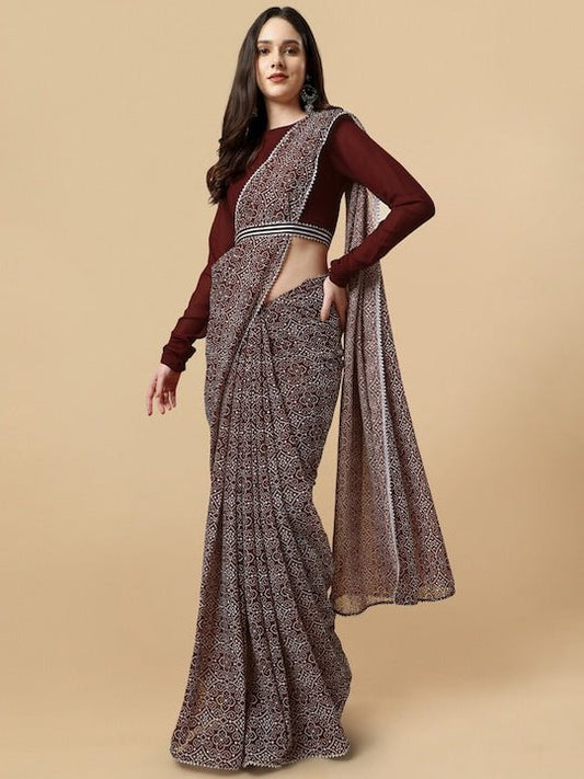 Bandhani Printed Saree and Belt With Blouse Piece - Inddus.com