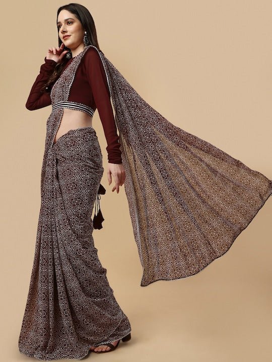 Bandhani Printed Saree and Belt With Blouse Piece - Inddus.com