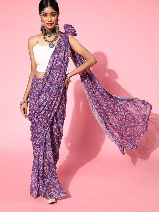 Bandhani Saree with Solid border - Inddus.com