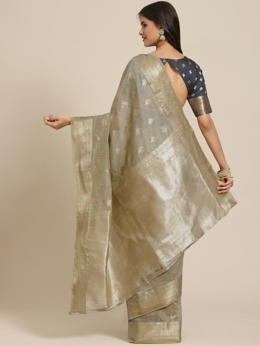 Beige Ethnic Motifs Zari Woven Banarasi Saree - Inddus.com