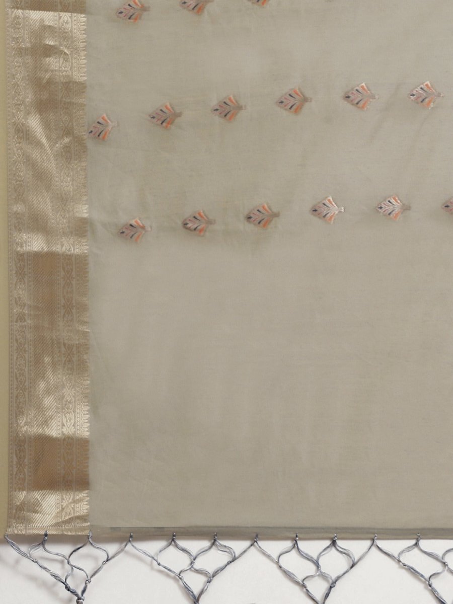 Beige Ethnic Motifs Zari Woven Banarasi Saree - Inddus.com