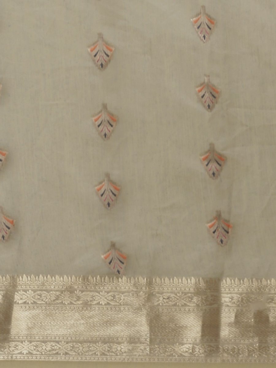 Beige Ethnic Motifs Zari Woven Banarasi Saree - Inddus.com