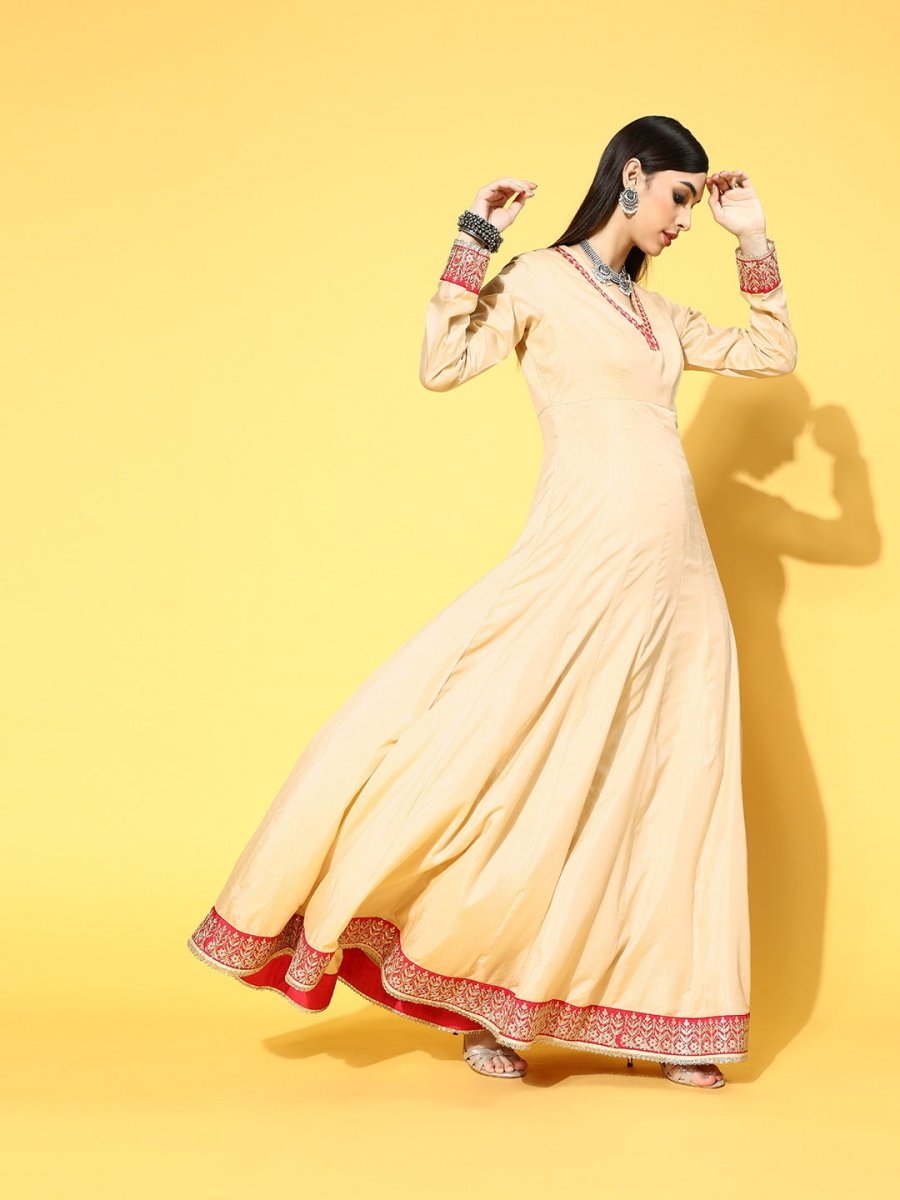 Beige Party Wear Kurta with Dupatta - Inddus.com