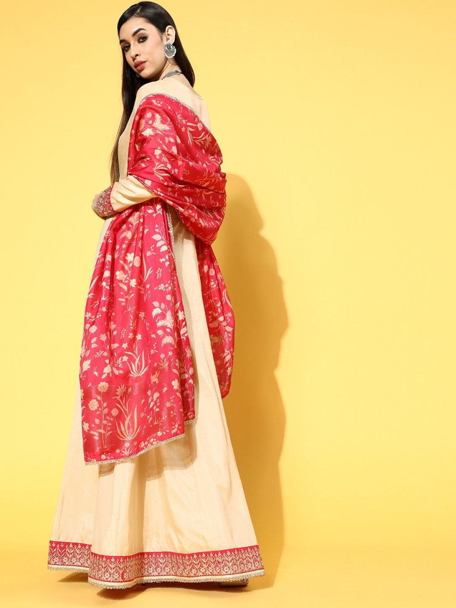 Beige Party Wear Kurta with Dupatta - Inddus.com