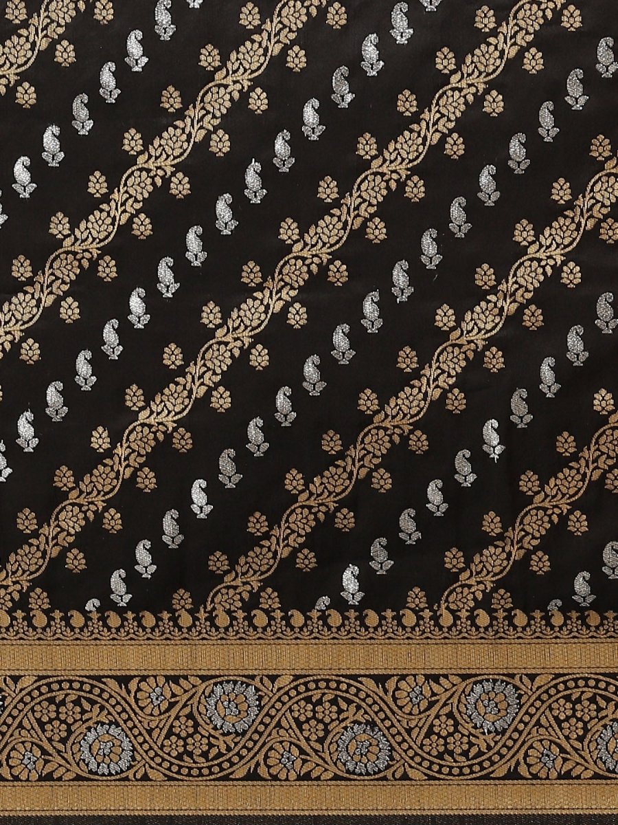 Black and Gold Ethnic Motifs Zari Woven Banarasi Saree - Inddus.com