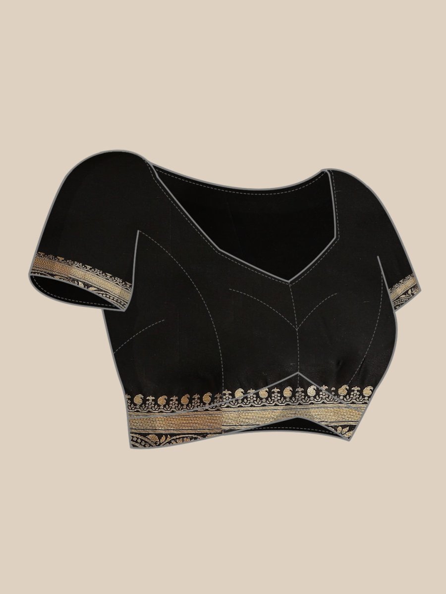 Black and Gold Ethnic Motifs Zari Woven Banarasi Saree - Inddus.com