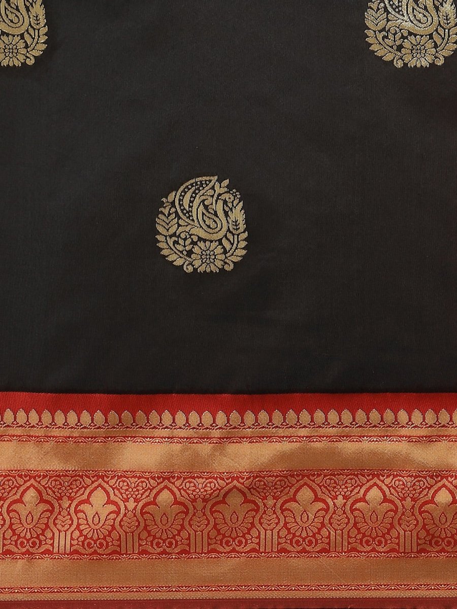 Black and Maroon Ethnic Motifs Zari Woven Banarasi Saree - Inddus.com