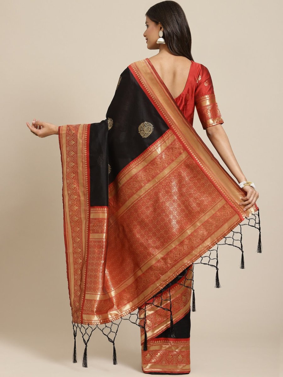 Black and Maroon Ethnic Motifs Zari Woven Banarasi Saree - Inddus.com