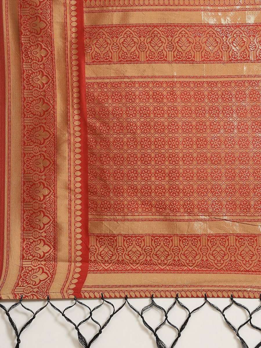 Black and Maroon Ethnic Motifs Zari Woven Banarasi Saree - Inddus.com