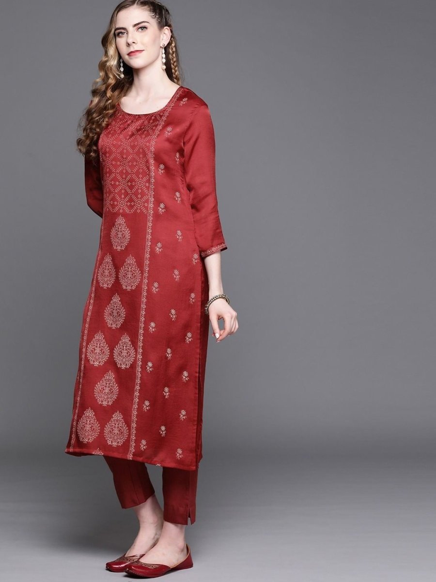 Black and Maroon Printed Kurta with Palazzo - Inddus.com