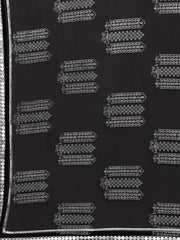 Black and Silver Foil Print Saree - Inddus.com