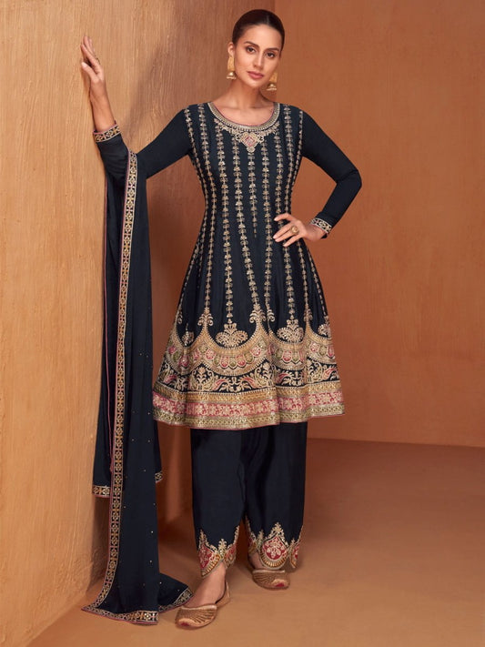 Black Embroidered Partywear Palazzo-Suit - Inddus.com