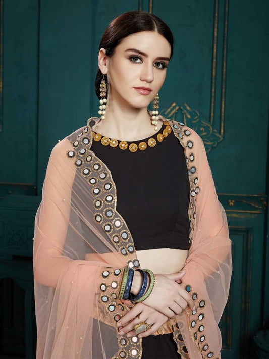 Black Georgette Designer Lehenga Choli ( IND-AD-3106 ) - inddus-us