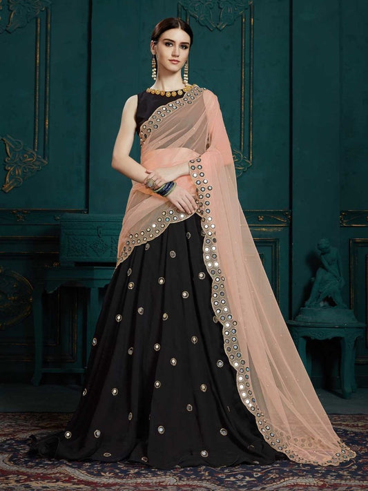 Black Georgette Designer Lehenga Choli ( IND-AD-3106 ) - inddus-us