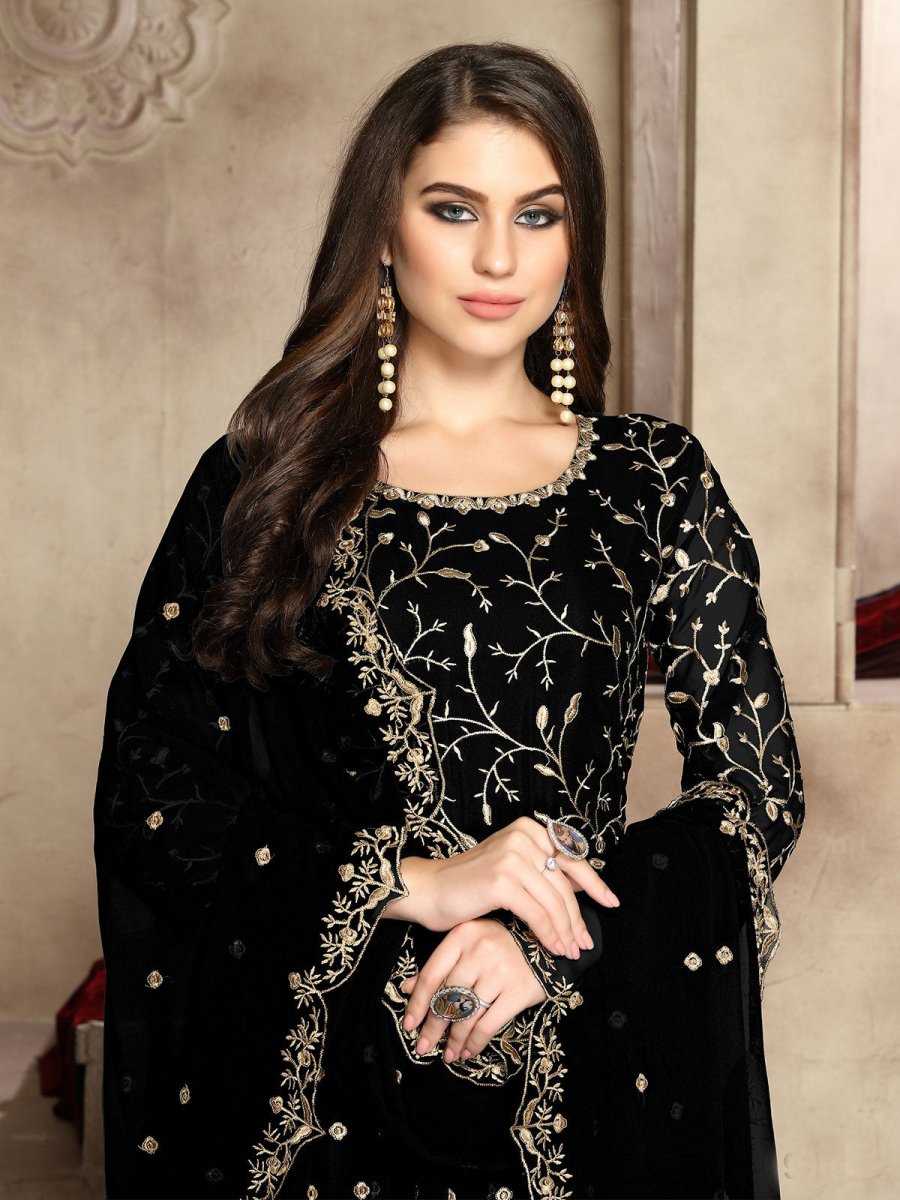 Black Georgette Festive Wear Anarkali Suit - Inddus.com