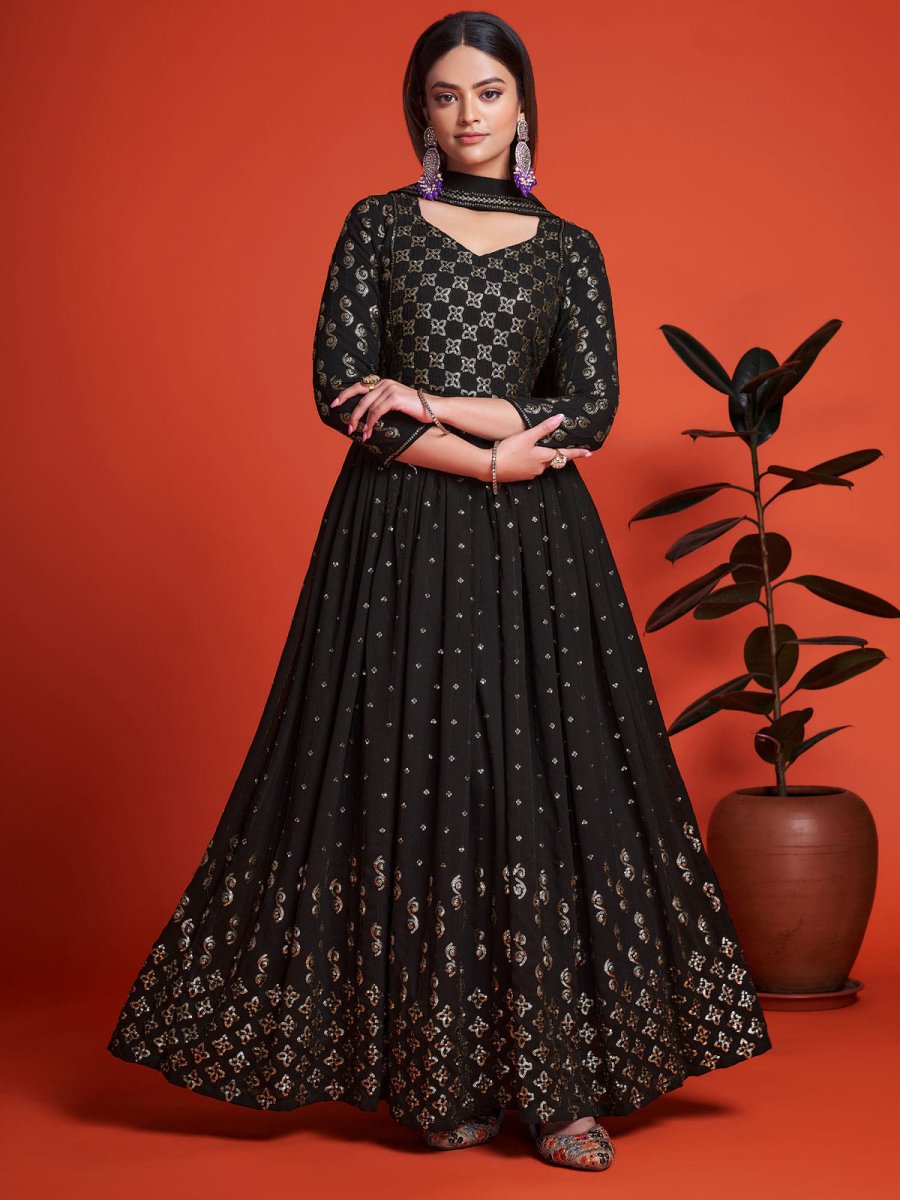 Black Georgette Partywear Anarkali Style Suit - Inddus.com