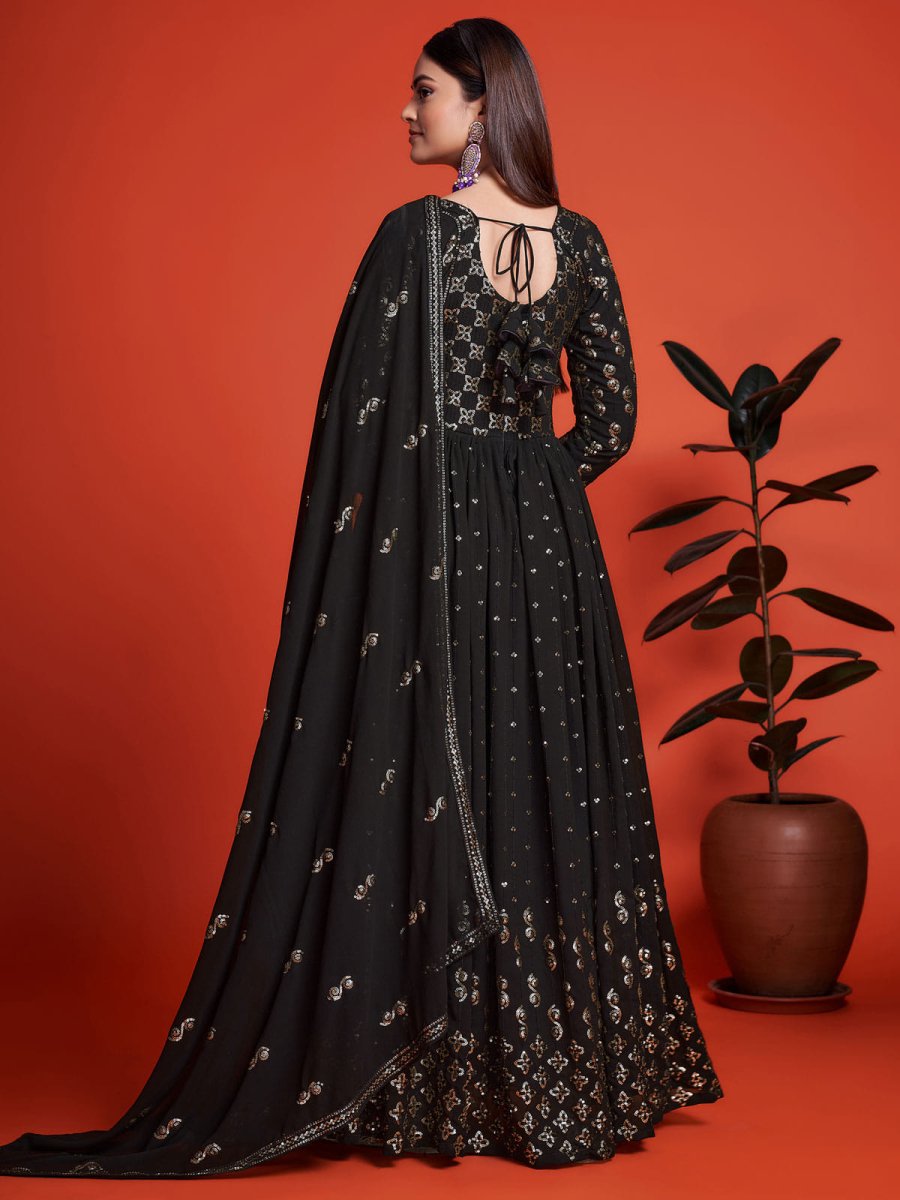 Black Georgette Partywear Anarkali Style Suit - Inddus.com