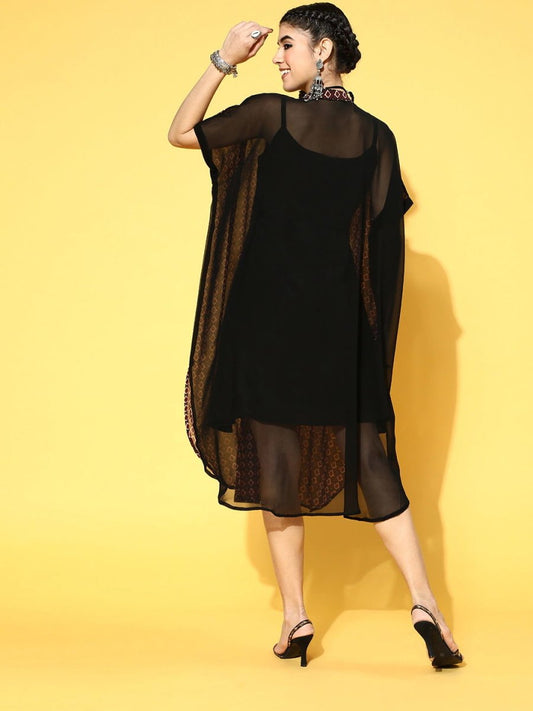 Black Georgette Partywear Geometric Dresses - Inddus.com