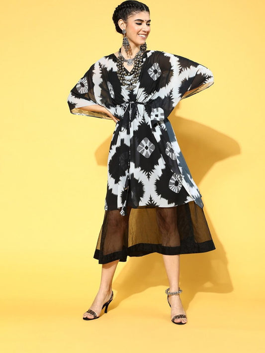 Black Georgette Partywear Tie and Dye Dresses - Inddus.com