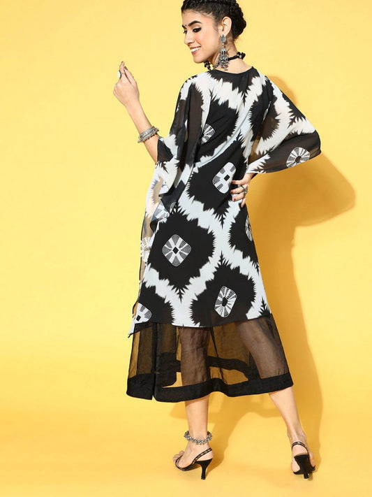 Black Georgette Partywear Tie and Dye Dresses - Inddus.com