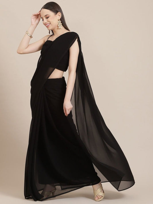 Black Georgette Saree with Jacket - Inddus.com