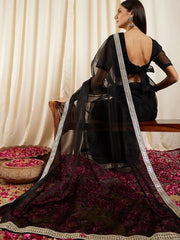 Black Gotta Patti Organza Saree - Inddus.com