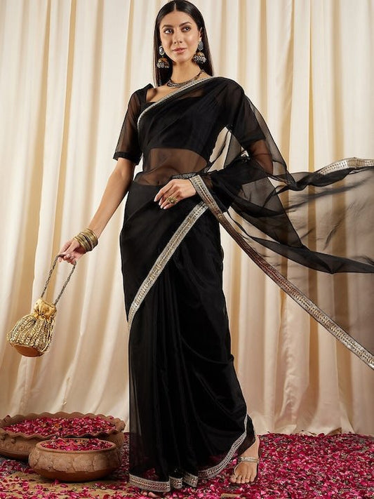 Black Gotta Patti Organza Saree