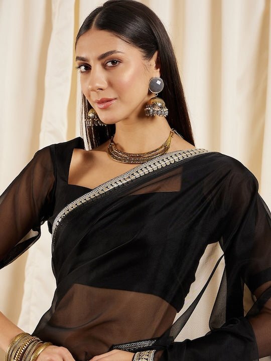 Black Gotta Patti Organza Saree - Inddus.com