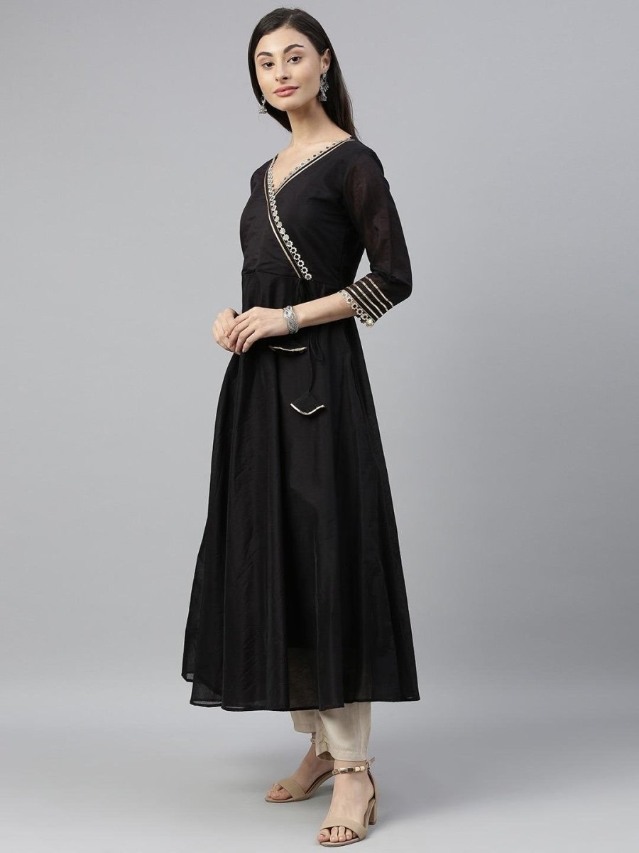 Black Mirror Embellished Anarkali Kurta - Inddus.com