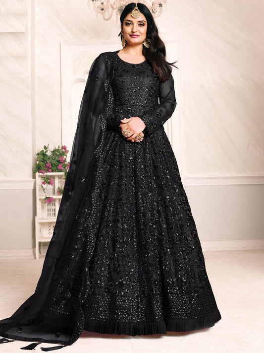 Black Net Festive Wear Anarkali Suit - Inddus.com