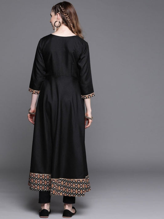 Black Printed Anarkali Kurta - Inddus.com