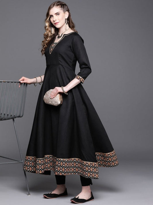 Black Printed Anarkali Kurta - Inddus.com