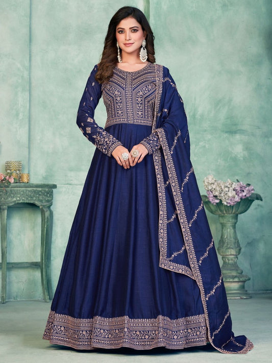 Blue Art Silk Partywear Anarkali-Suit - Inddus.com