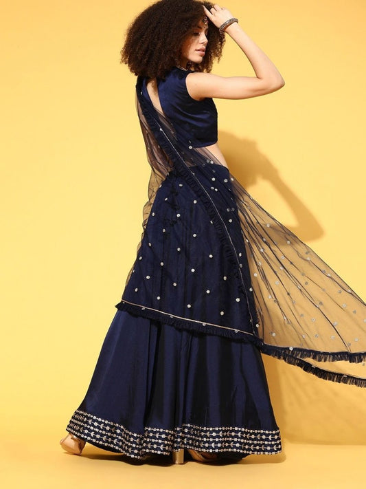 Blue Embroidered Lehenga with Dupatta and Blouse - Inddus.com