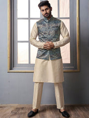 Blue Floral Printed Nehru Jacket - Inddus.com