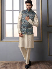 Blue Floral Printed Nehru Jacket - Inddus.com