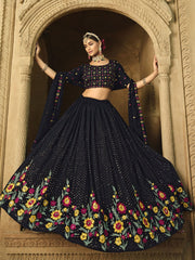 Blue Georgette Embroidered Lehenga Choli - Inddus.com