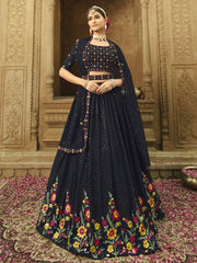 Blue Georgette Embroidered Lehenga Choli - Inddus.com