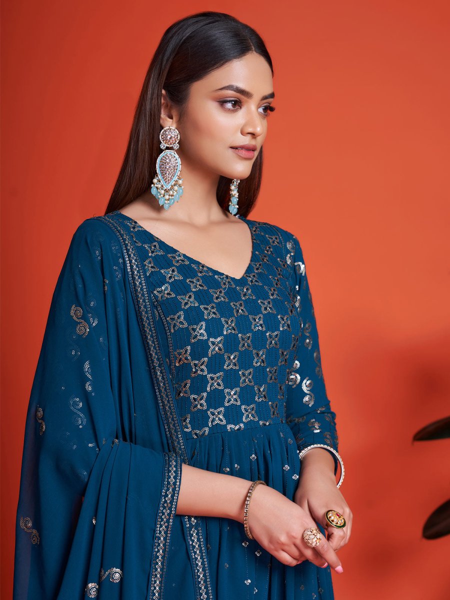 Blue Georgette Festive Wear Anarkali Style Suit - Inddus.com