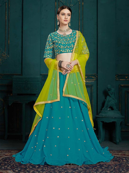 Blue Georgette Wedding Lehenga Choli - inddus-us