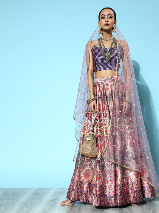 Blue Lehenga with Dupatta and Blouse - Inddus.com