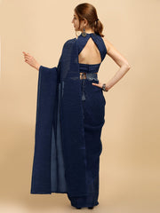 Blue Silk Blend Saree With Embellished Belt - Inddus.com