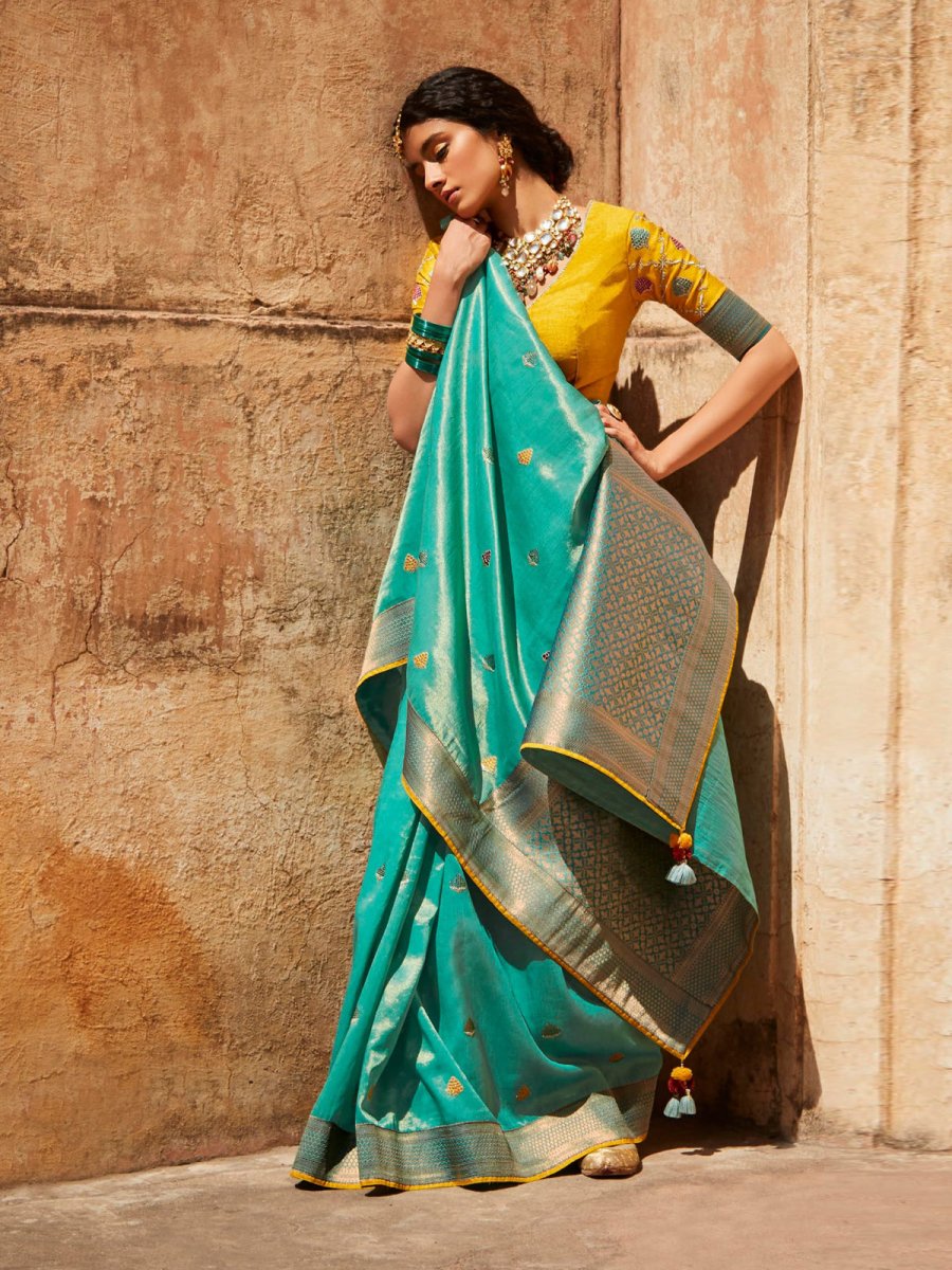 Blue Silk Partywear Saree - Inddus.com