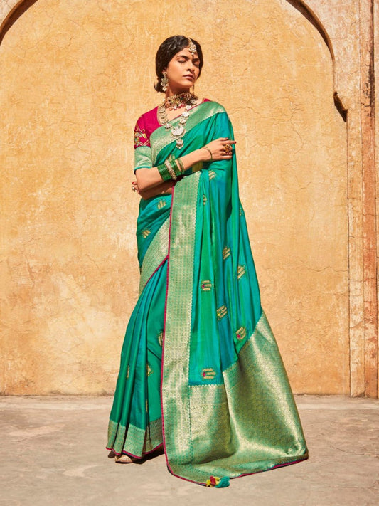 Blue Silk Partywear Saree - Inddus.com