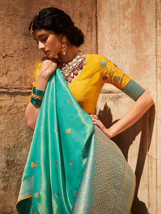 Blue Silk Partywear Saree - Inddus.com